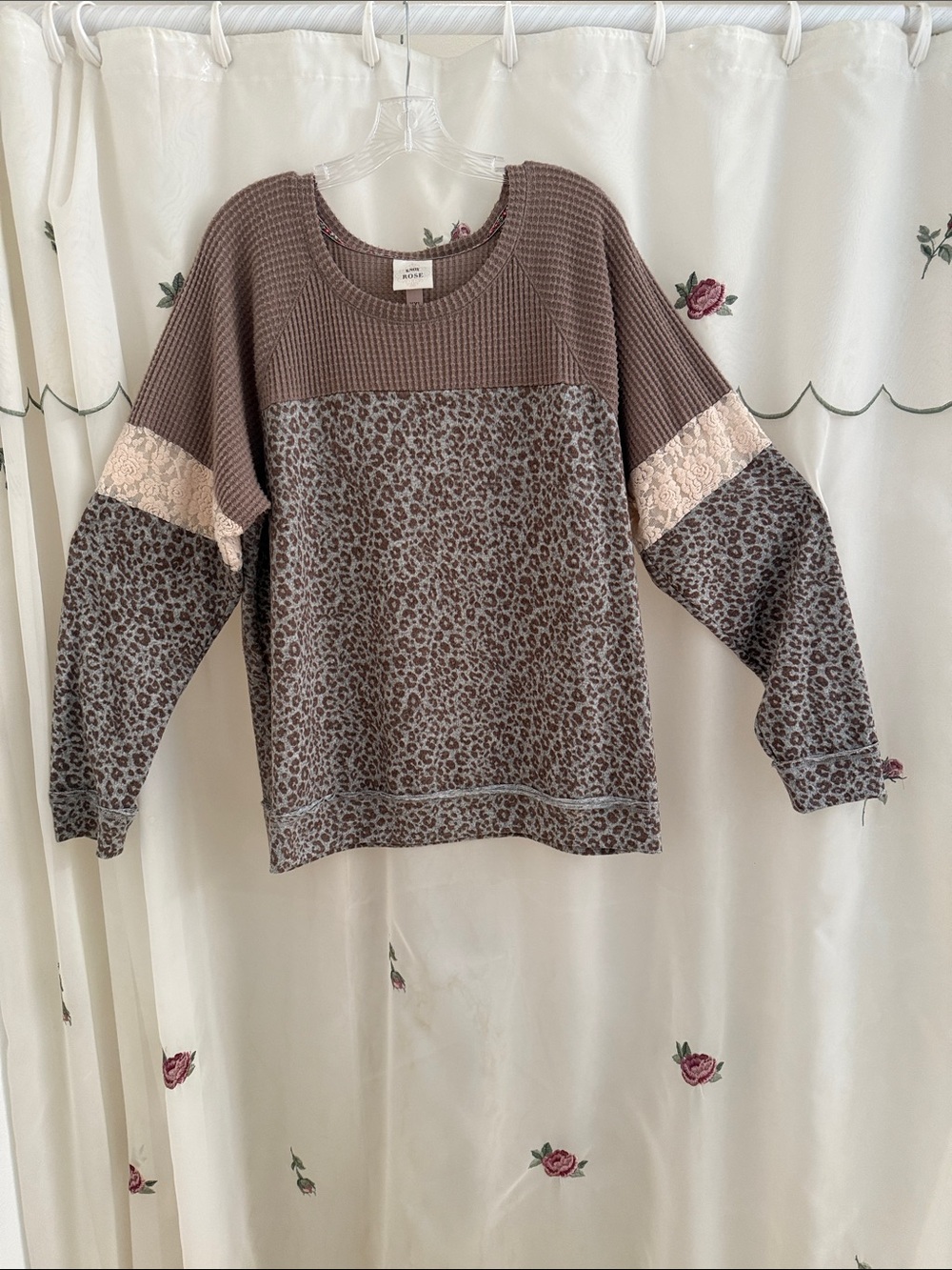 Knox Rose Taupe & Grey Waffle-Knit Scoop Neck Pullover